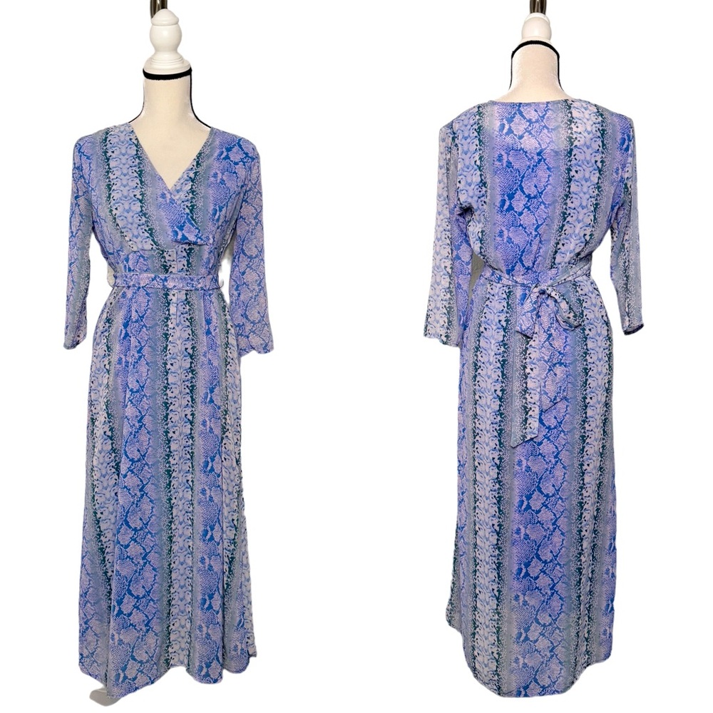 Y.A.S BLUE SNAKESKIN PRINT MIDI FLOWY DRESS SZ S